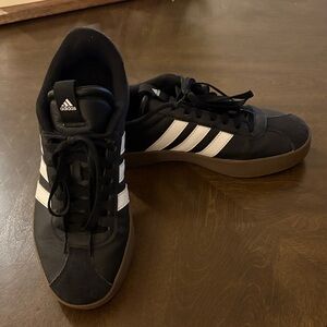 Adidas Men's Black and White Sneakers with Brown Sole